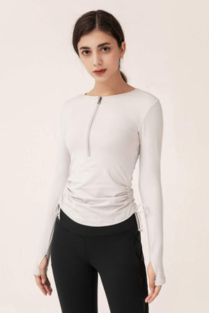 Half-Zip Drawstring Long Sleeve Sports Top