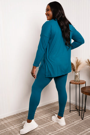 Zenana Full Size V-Neck High-Low Top and Leggings Loungewear Set in Teal