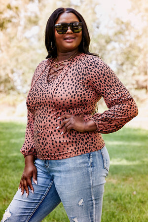 Sugarfox Wild Living Full Size Leopard Lace-Up Top