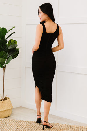 PRIVY Ruched Sleeveless Midi Dress with Side Slit