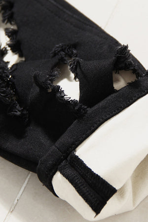 Contrast Destroyed Frayed Detail Jeans