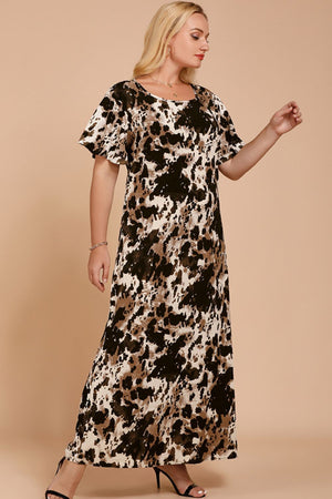 Plus Size Printed Flutter Sleeve Maxi Dress