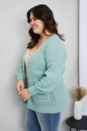 Zenana Full Size Waffle-Knit Open Front Cardigan with Pockets