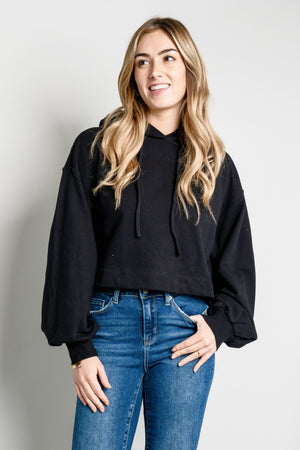 Zenana Full Size Balloon Sleeve Drawstring Detail Cropped Hoodie