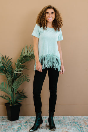 BiBi Empowering Expression Mineral Wash Fringe Tee