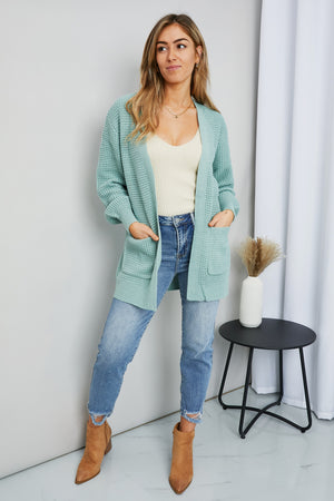 Zenana Full Size Waffle-Knit Open Front Cardigan with Pockets