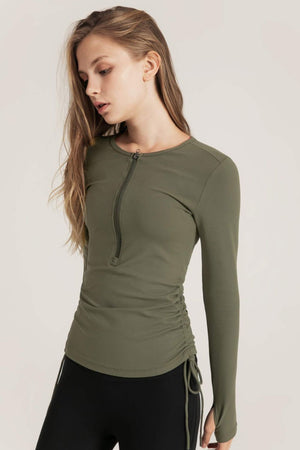 Half-Zip Drawstring Long Sleeve Sports Top