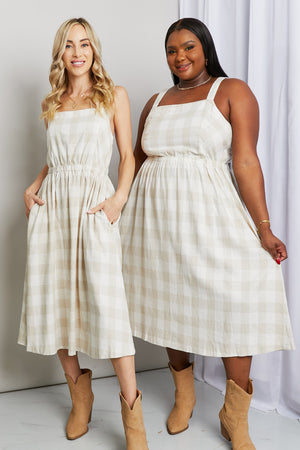 Gilli Full Size Plaid Square Neck Sleeveless Dress with Pockets