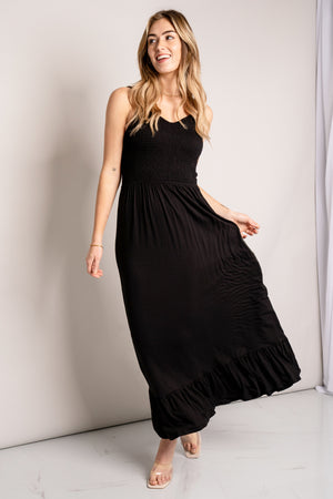 Sassy Look Full Size Spaghetti Strap Smocked Ruffle Hem Maxi Dress