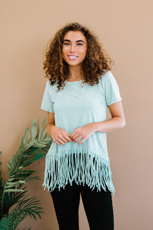 BiBi Empowering Expression Mineral Wash Fringe Tee