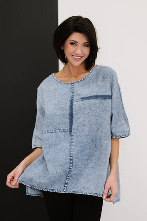 Zenana Out of the Blue Full Size Run Chambray High-Low Top