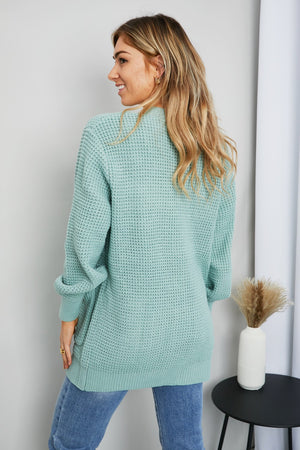 Zenana Full Size Waffle-Knit Open Front Cardigan with Pockets