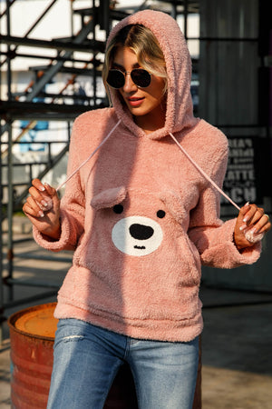 Bear Style Drawstring Fleece Hoodie