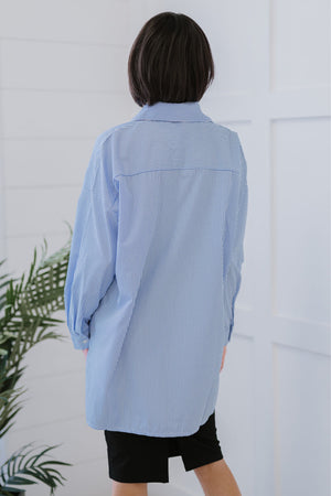 Zenana Business As Usual Full Size Run Pinstripe Button Down Shirt