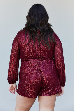 Haptics Full Size Sequin Belted V-Neck Romper