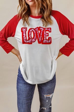LOVE Baseball Sleeve Round Neck Top