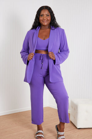 GeeGee Wall Street Full Size Bra, Blazer, and Pants Set in Purple