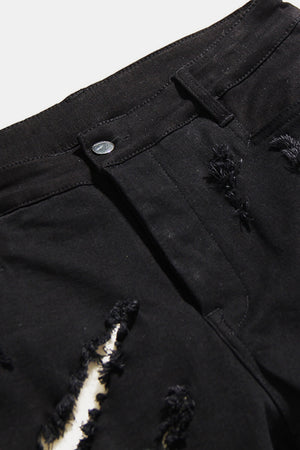 Contrast Destroyed Frayed Detail Jeans