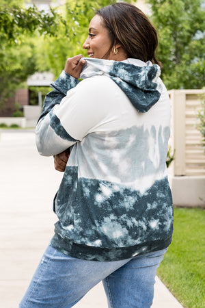 Plus Size Tie-Dye Color Block Tunic Hoodie with Kangaroo Pocket