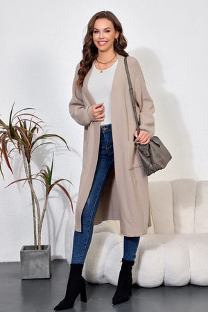 Open Front Duster Cardigan with Double Pockets