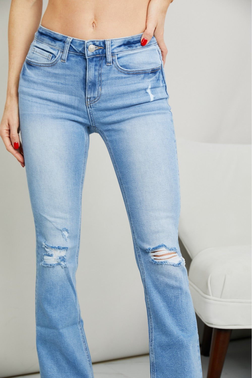Zenana Distressed Flare Jeans