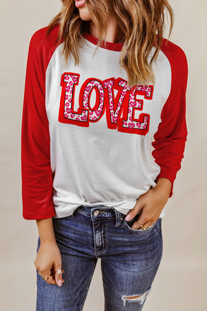 LOVE Baseball Sleeve Round Neck Top