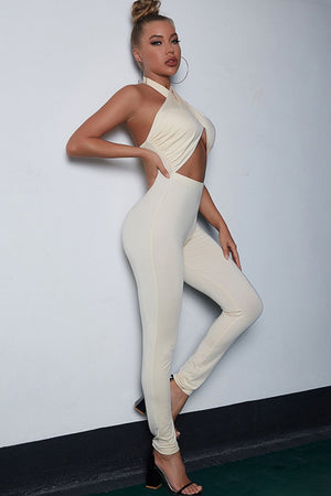 Cutout Crisscross Halter Neck Jumpsuit