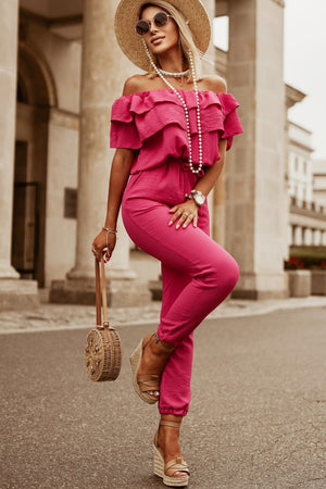 Off-Shoulder Layered Jogger Jumpsuit
