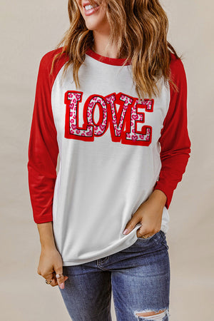 LOVE Baseball Sleeve Round Neck Top