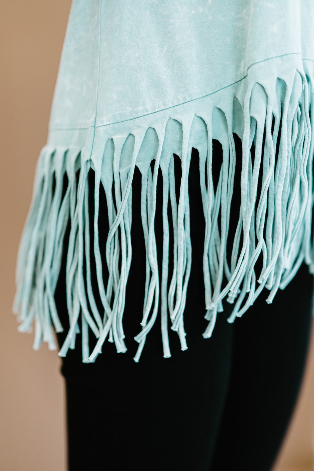 BiBi Empowering Expression Mineral Wash Fringe Tee