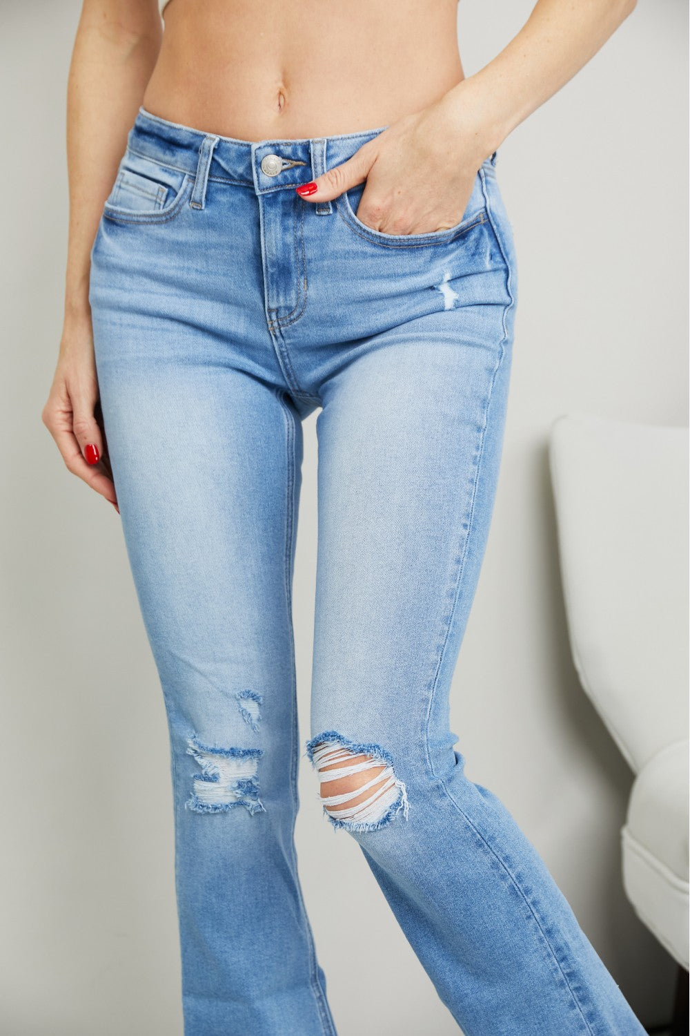 Zenana Distressed Flare Jeans