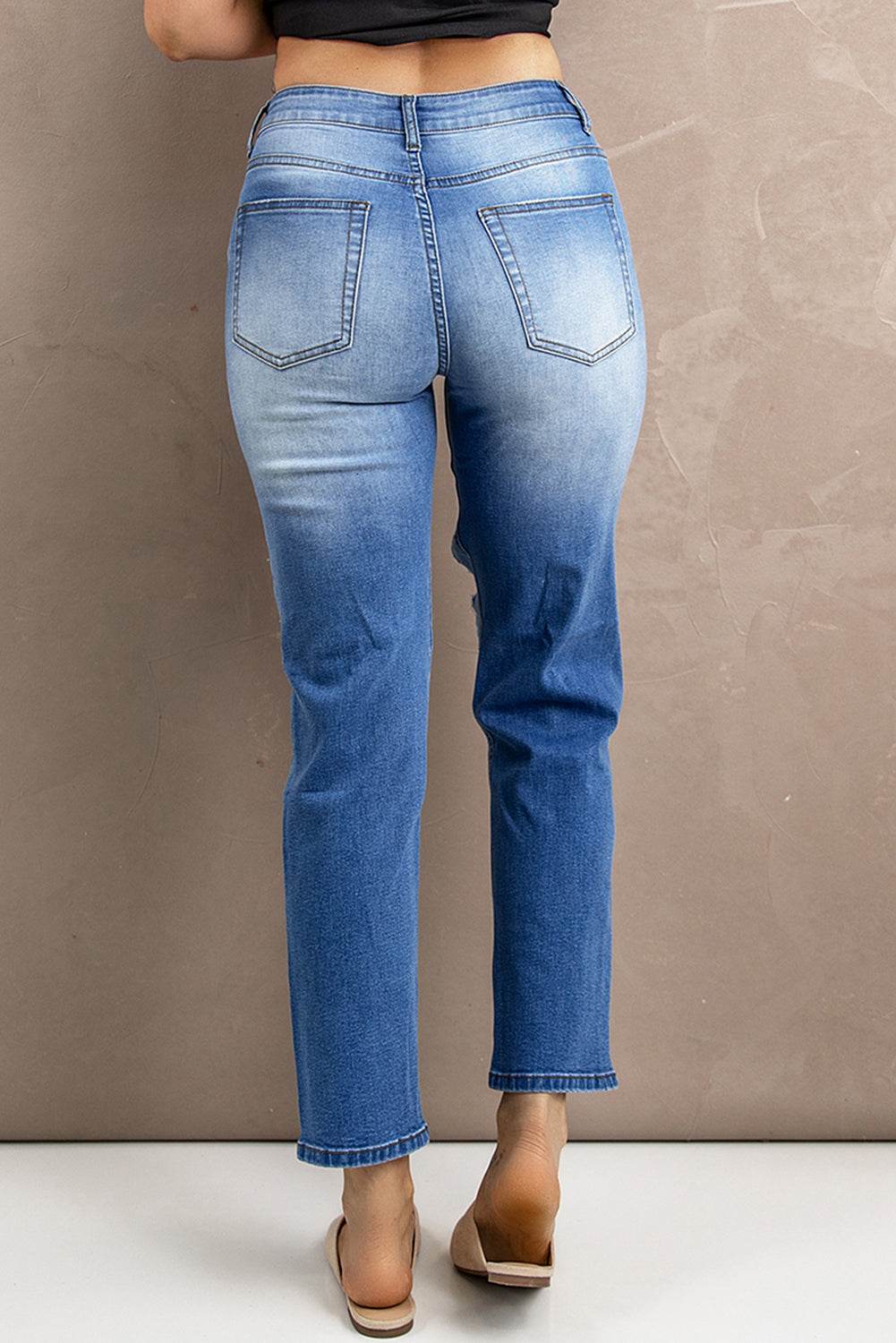Distressed Acid Wash Jeans with Pockets