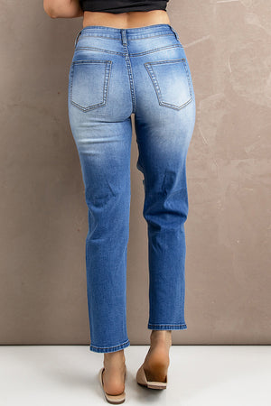 Distressed Acid Wash Jeans with Pockets
