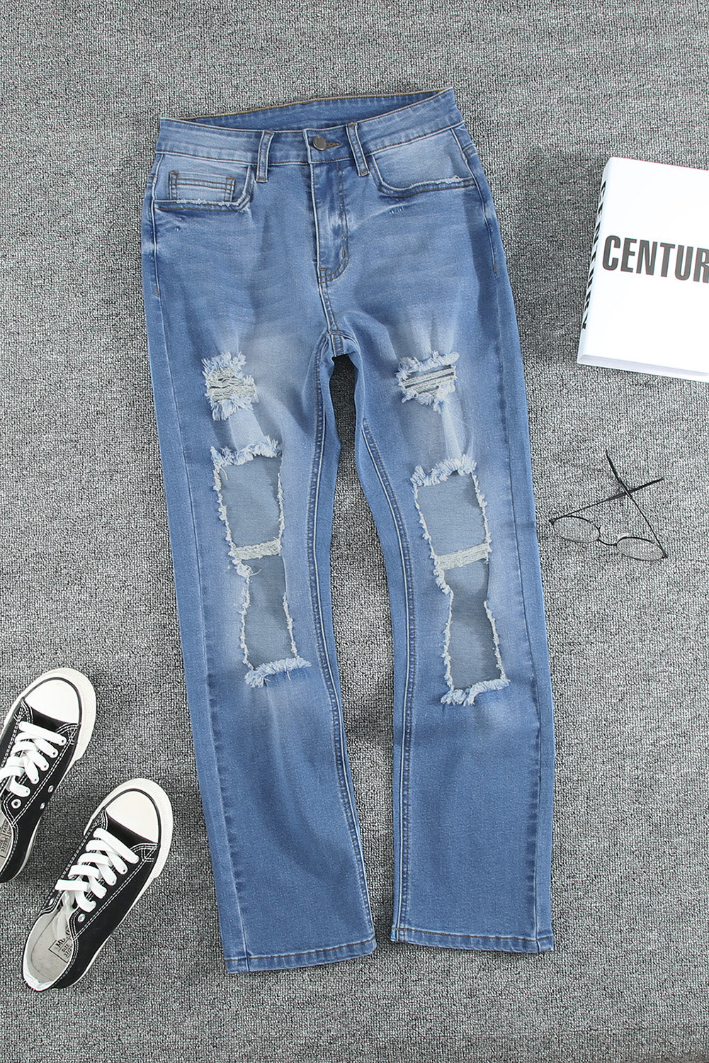 Distressed Acid Wash Jeans with Pockets