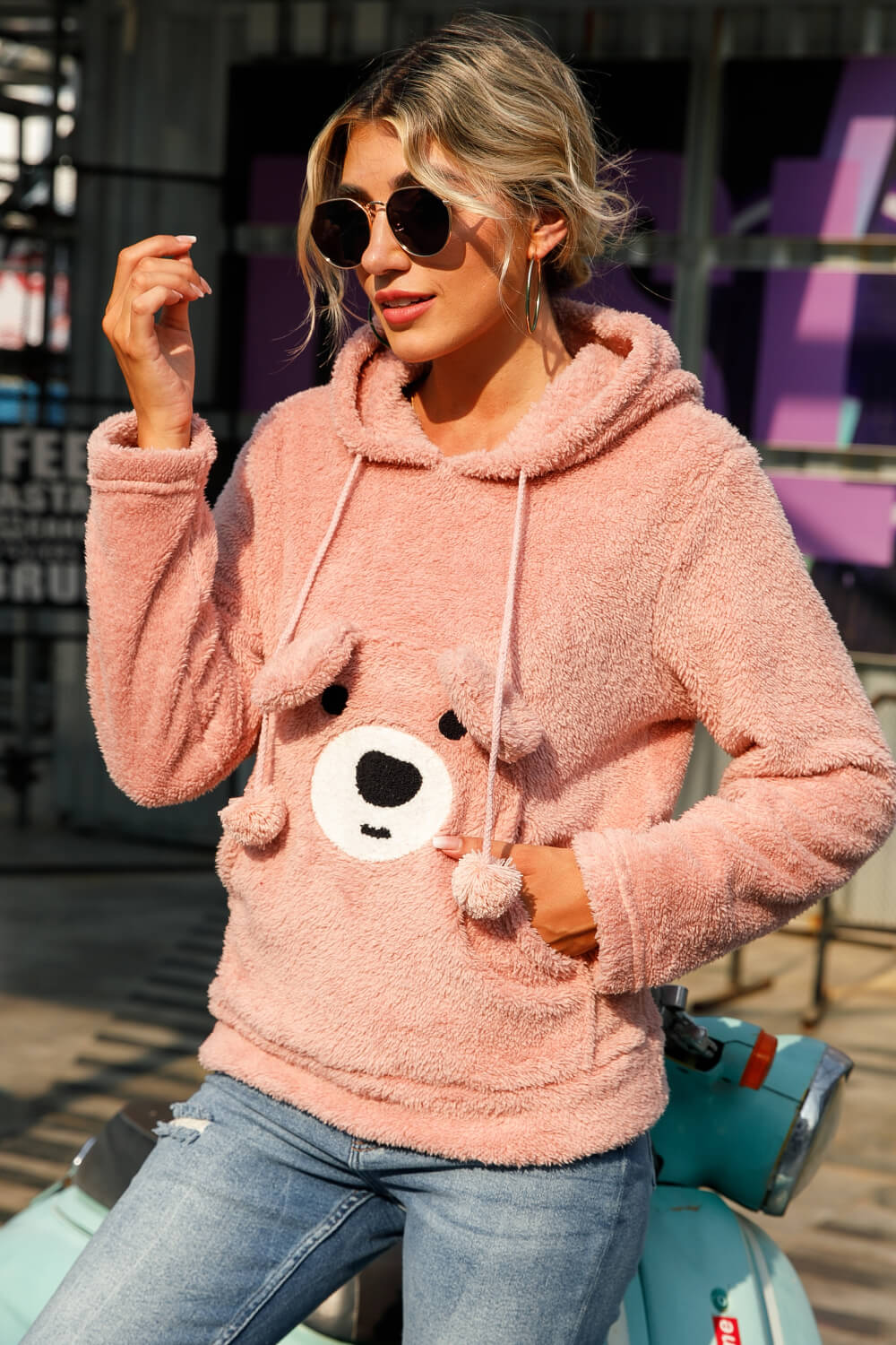 Bear Style Drawstring Fleece Hoodie