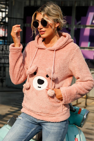 Bear Style Drawstring Fleece Hoodie