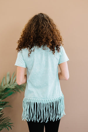 BiBi Empowering Expression Mineral Wash Fringe Tee