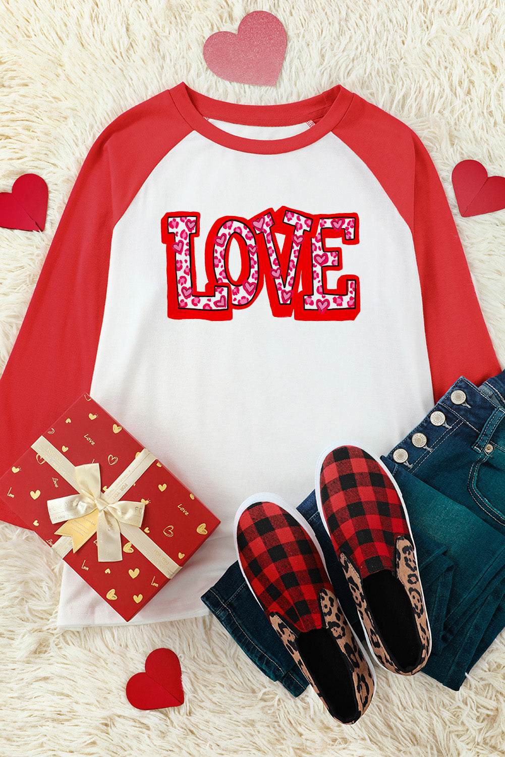 LOVE Baseball Sleeve Round Neck Top