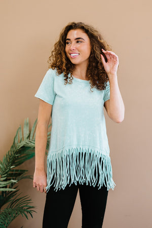 BiBi Empowering Expression Mineral Wash Fringe Tee