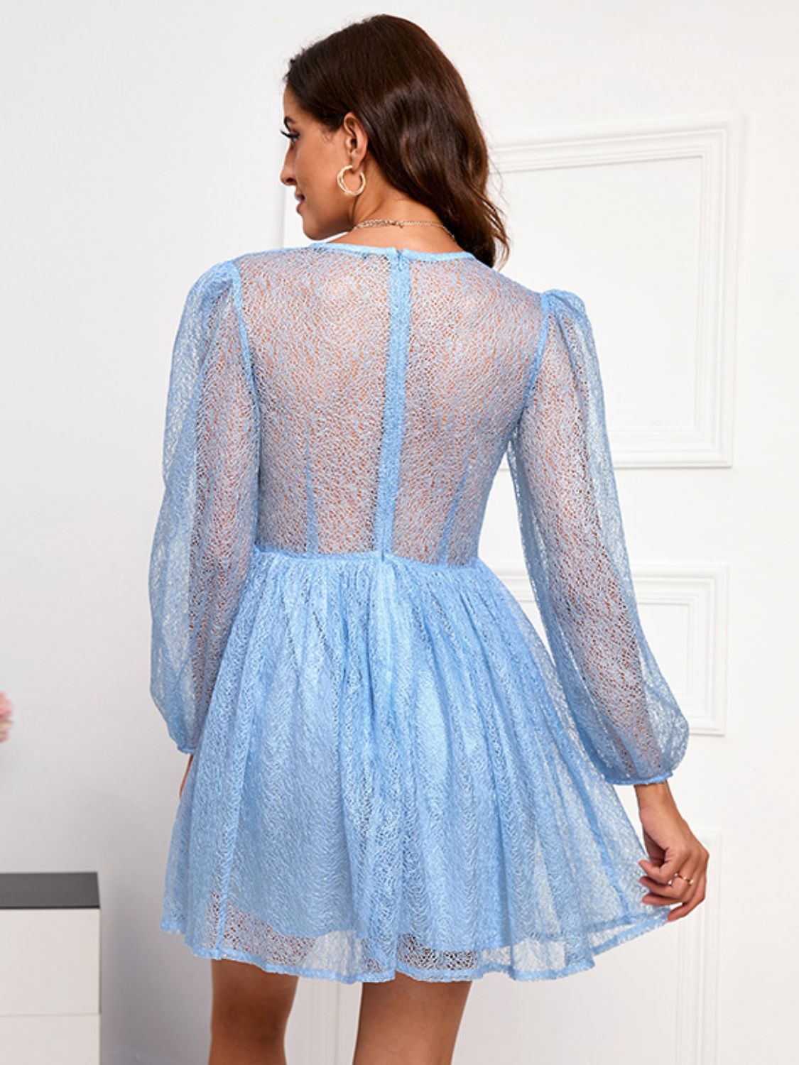 Puff Sleeve Plunge Mini Tulle Dress