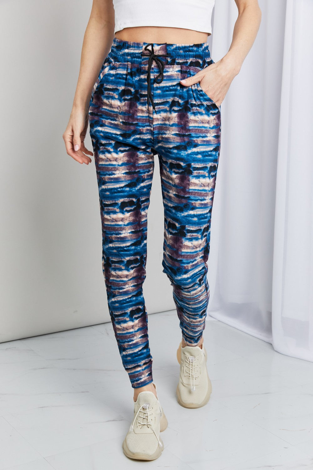 LOVEIT Full Size Tie-Dye Drawstring Elastic Waist Joggers
