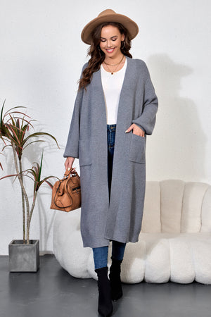 Open Front Duster Cardigan with Double Pockets