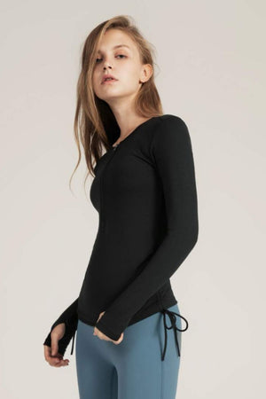 Half-Zip Drawstring Long Sleeve Sports Top