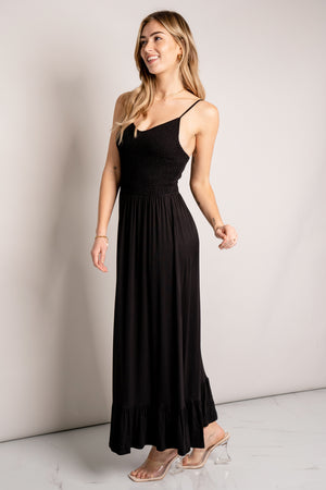 Sassy Look Full Size Spaghetti Strap Smocked Ruffle Hem Maxi Dress