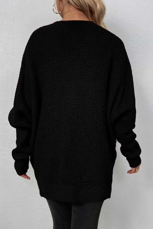 Waffle Knit One-Button Dolman Sleeve Cardigan