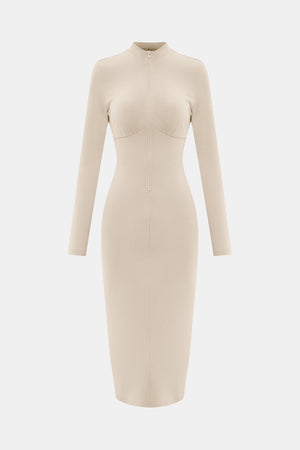 Zip Up Cutout Drawstring Detail Dress