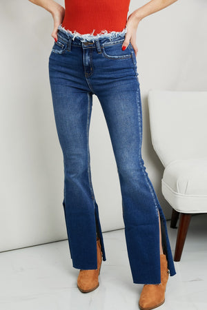 Zenana Frayed Trim Side Slit Jeans