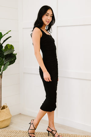 PRIVY Ruched Sleeveless Midi Dress with Side Slit