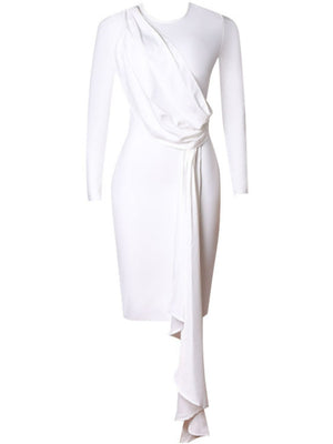 Round Neck Long Sleeve Zipper Cuff Slit Dress