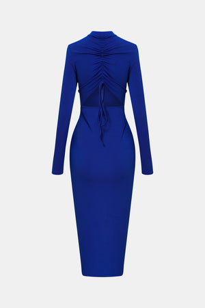 Zip Up Cutout Drawstring Detail Dress